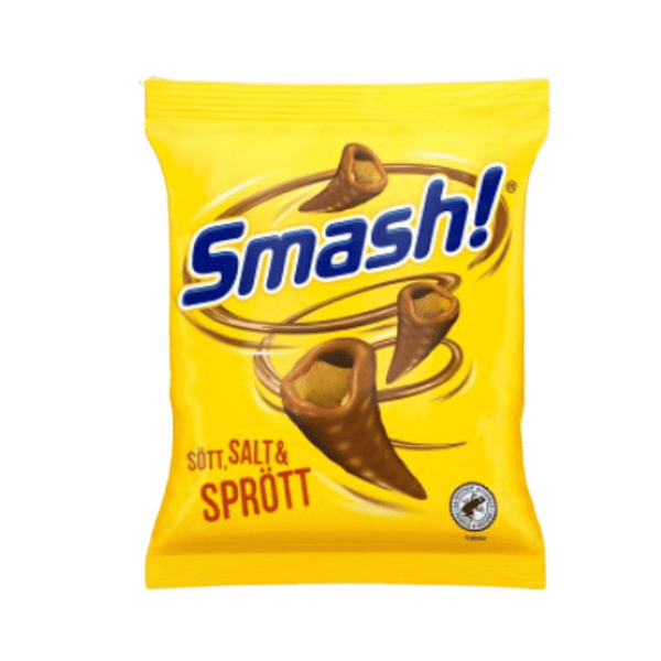 A package of OLW Smash! sweet, salty, and crispy snack, with the brand's logo and product name displayed prominently.