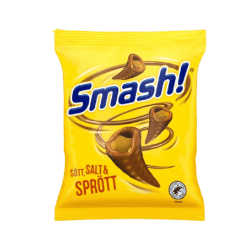 A package of OLW Smash! sweet, salty, and crispy snack, with the brand's logo and product name displayed prominently.