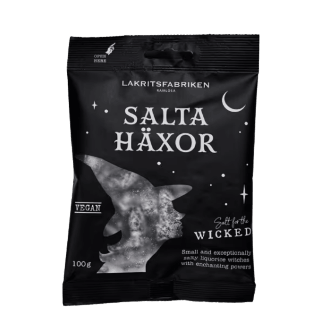 Black package with Salty Withces Swedish Candy