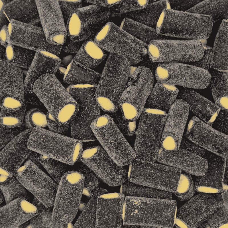 Black and yellow rectangular Swedish Candy licorice with lemon filling