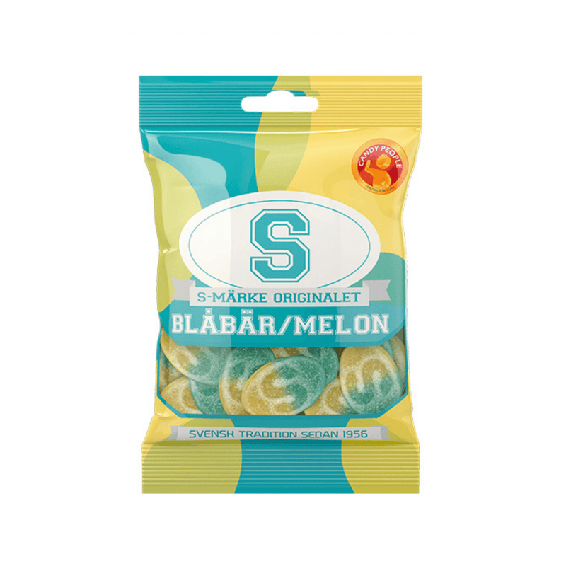 A package of S-brand Blueberry / Melon gummy candies.