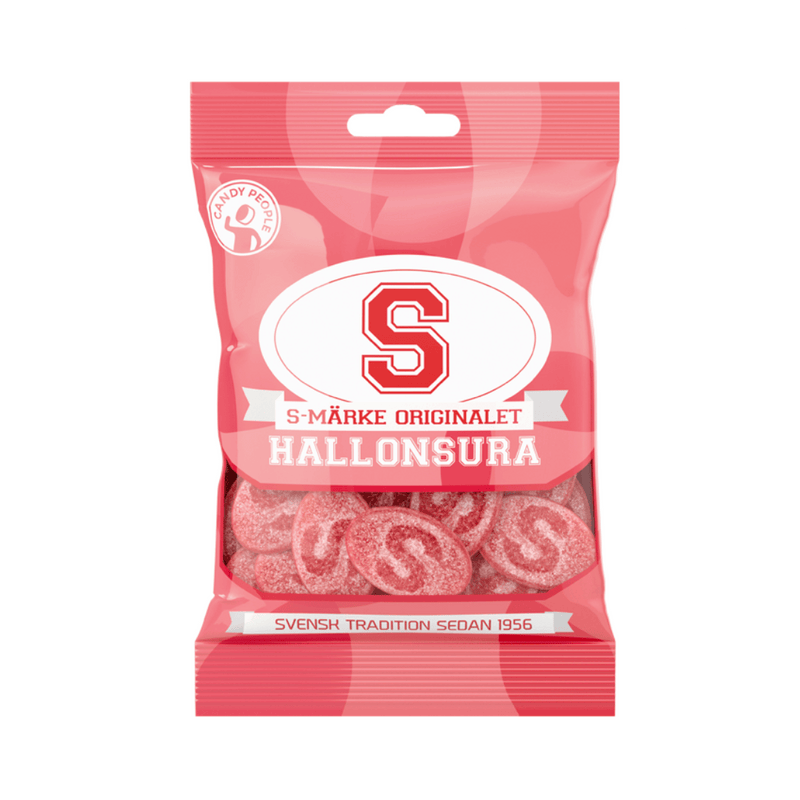 A package of S-brand Sour Raspberry gummy candies with a predominantly pink background.