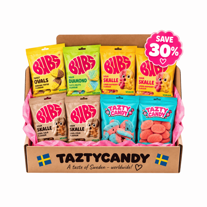 BUBS Swedish Candy Box – 8 Sweet & Sour Candy Bags